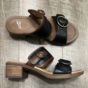 Dansko Lenny Black and Brown Leather Buckle heeled Sandals Size 36